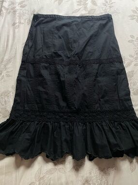 Old Navy Y2K Black Low Rise Cotton Eyelet Midi Skirt 4 Whimsigoth Dark Romantic